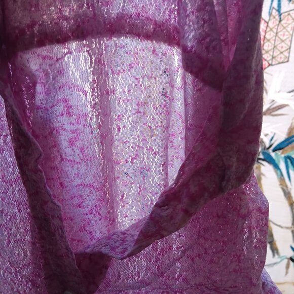 Small Vintage 1960's Pink Top True Mod Bodysuit Long Sleeve Lace Sheer Blouse - Picture 9 of 9